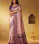 Pink woven design zari silk blend designer saree