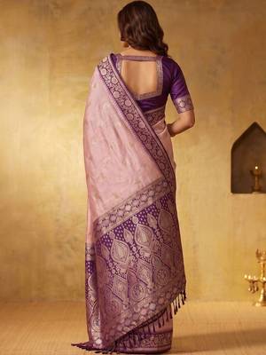 Pink woven design zari silk blend designer saree 2