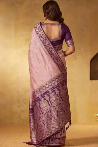 Pink woven design zari silk blend designer saree