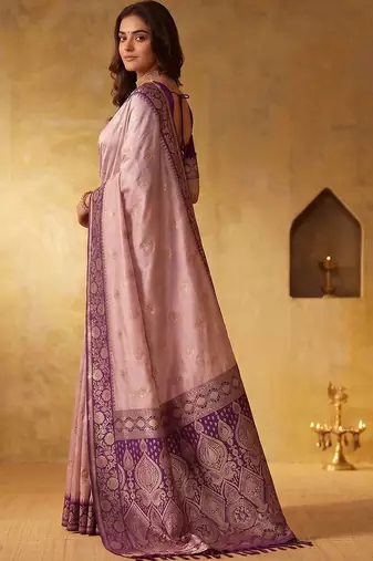 Pink woven design zari silk blend designer saree