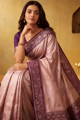 Pink woven design zari silk blend designer saree