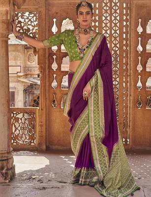 Purple woven design zari silk blend designer patola saree 1