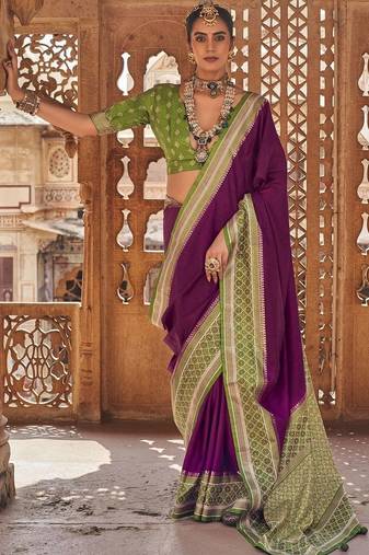 Purple woven design zari silk blend designer patola saree