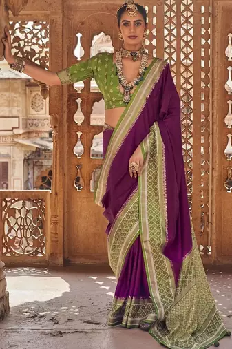 Purple woven design zari silk blend designer patola saree