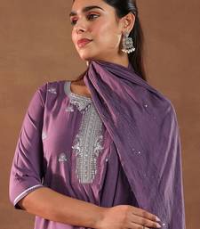 floral embroidered straight gotta patti kurta with trousers & dupatta