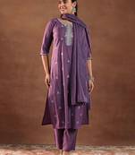 floral embroidered straight gotta patti kurta with trousers & dupatta