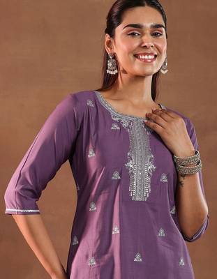 floral embroidered straight gotta patti kurta with trousers & dupatta 3