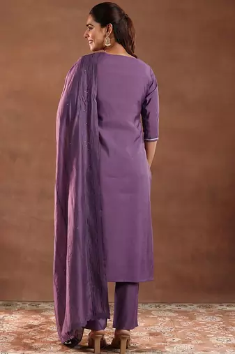 floral embroidered straight gotta patti kurta with trousers & dupatta