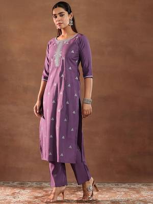 floral embroidered straight gotta patti kurta with trousers & dupatta 5