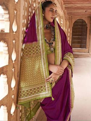 Purple woven design zari silk blend designer patola saree 2