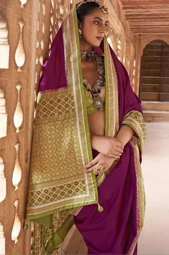 Purple woven design zari silk blend designer patola saree
