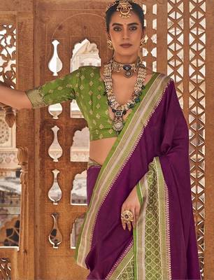 Purple woven design zari silk blend designer patola saree 3