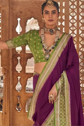 Purple woven design zari silk blend designer patola saree