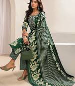 women floral printed regular thread work kurta with trousers & with dupatta