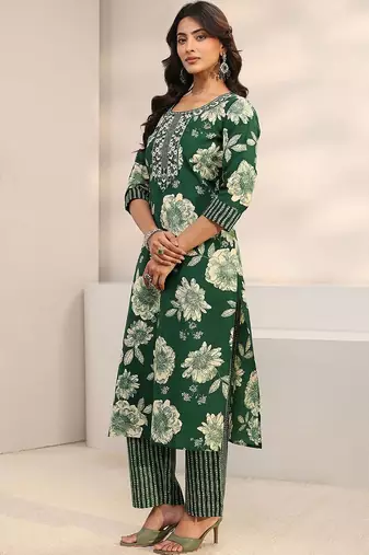 women floral printed regular thread work kurta with trousers & with dupatta