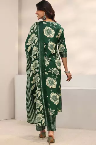 women floral printed regular thread work kurta with trousers & with dupatta