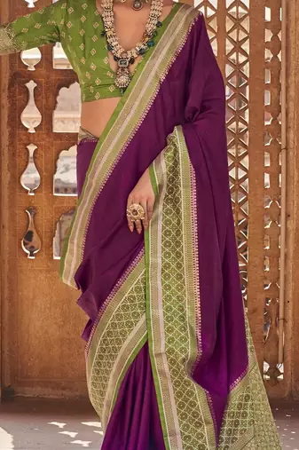 Purple woven design zari silk blend designer patola saree