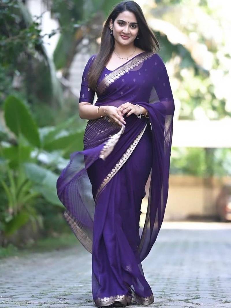 Purple ethnic motifs zari designer saree