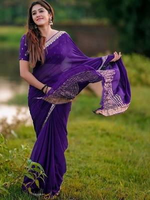 Purple ethnic motifs zari designer saree 5
