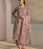 libas pink floral printed straight suit set with dupatta