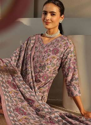libas pink floral printed straight suit set with dupatta 2