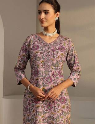 libas pink floral printed straight suit set with dupatta 4