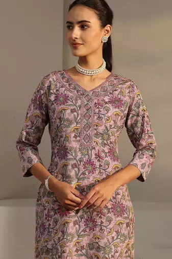 libas pink floral printed straight suit set with dupatta