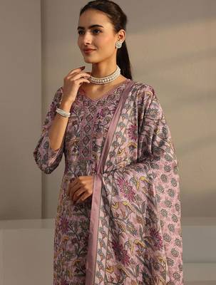 libas pink floral printed straight suit set with dupatta 5