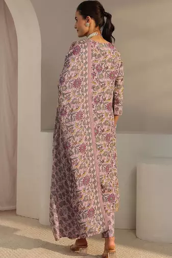 libas pink floral printed straight suit set with dupatta