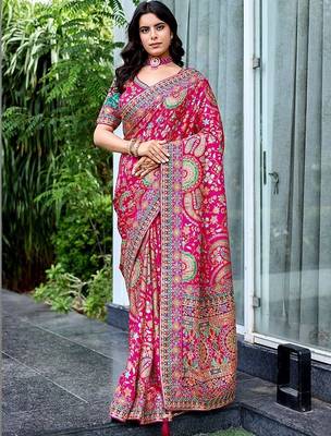 Pink paisley embroidered designer saree 1