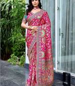 Pink paisley embroidered designer saree