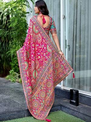 Pink paisley embroidered designer saree 2