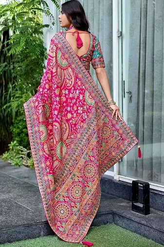 Pink paisley embroidered designer saree