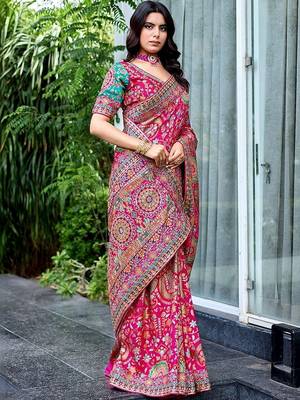 Pink paisley embroidered designer saree 3