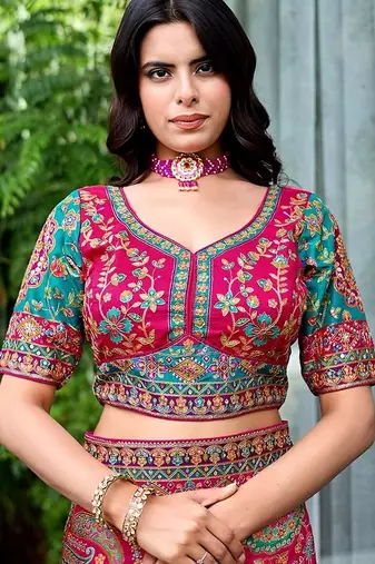 Pink paisley embroidered designer saree