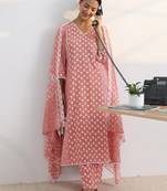 women ethnic motifs printed regular kurta with trousers & with dupatta