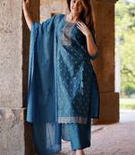 floral embroidered straight sequinned kurta with trousers & dupatta