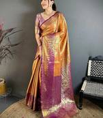 Gold woven design zari silk blend designer kanjeevaram saree