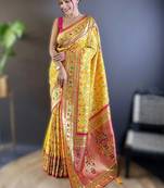 Yellow woven design zari silk blend designer patola saree