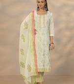 women ethnic motifs printed regular thread work kurta with trousers & with dupatta