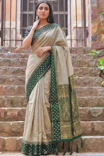 Beige woven design zari  cotton designer saree
