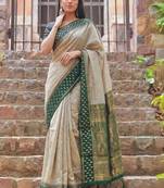 Beige woven design zari  cotton designer saree