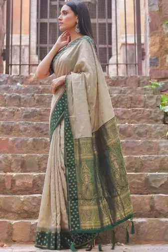 Beige woven design zari  cotton designer saree