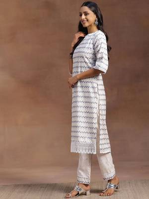 chevron embroidered regular thread work kurta with palazzos & dupatta 4