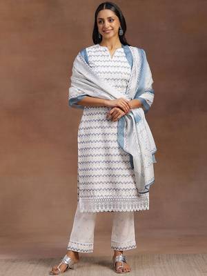 chevron embroidered regular thread work kurta with palazzos & dupatta 6
