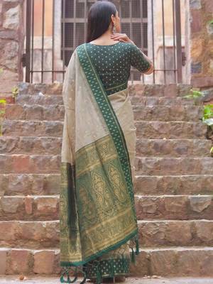Beige woven design zari  cotton designer saree 3