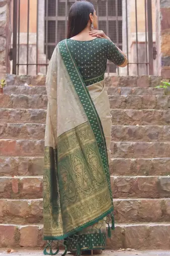 Beige woven design zari  cotton designer saree