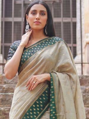 Beige woven design zari  cotton designer saree 4