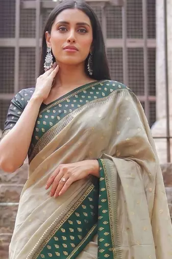 Beige woven design zari  cotton designer saree