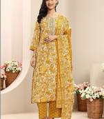 libas mustard floral printed straight suit set with dupatta
